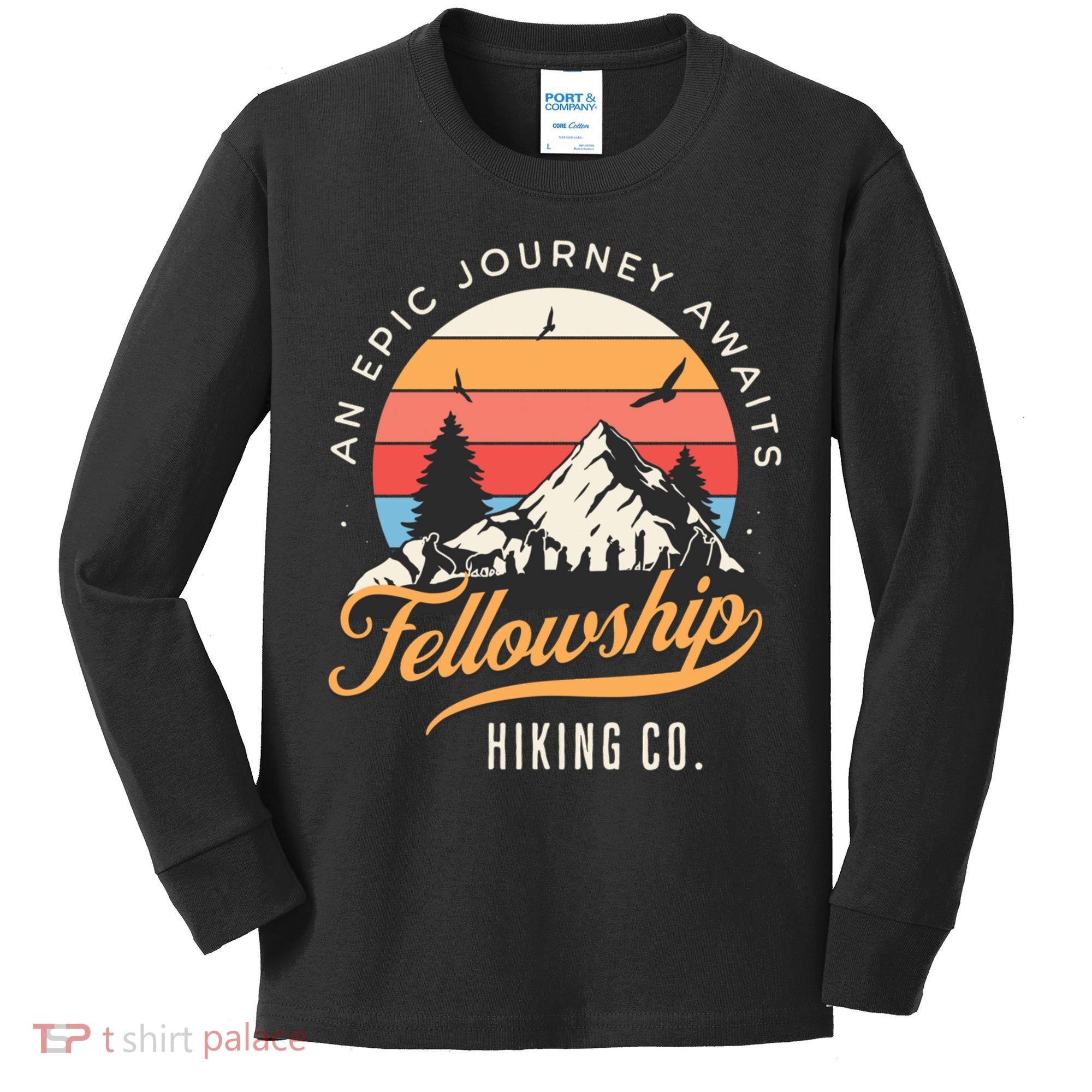 Fellowship Hiking Co An Epic Journey Awaits Black Fantasy Kids Long Sleeve Shirt