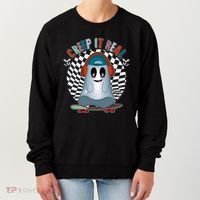Funny Halloween Creep It Real Skateboarding Ghost Women's Sweatshirt thumb 0