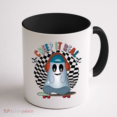 Funny Halloween Creep It Real Skateboarding Ghost Coffee Mug back