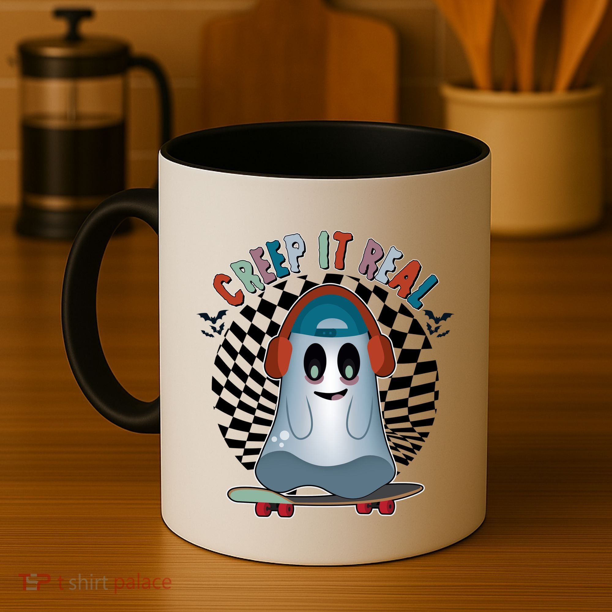Funny Halloween Creep It Real Skateboarding Ghost Coffee Mug