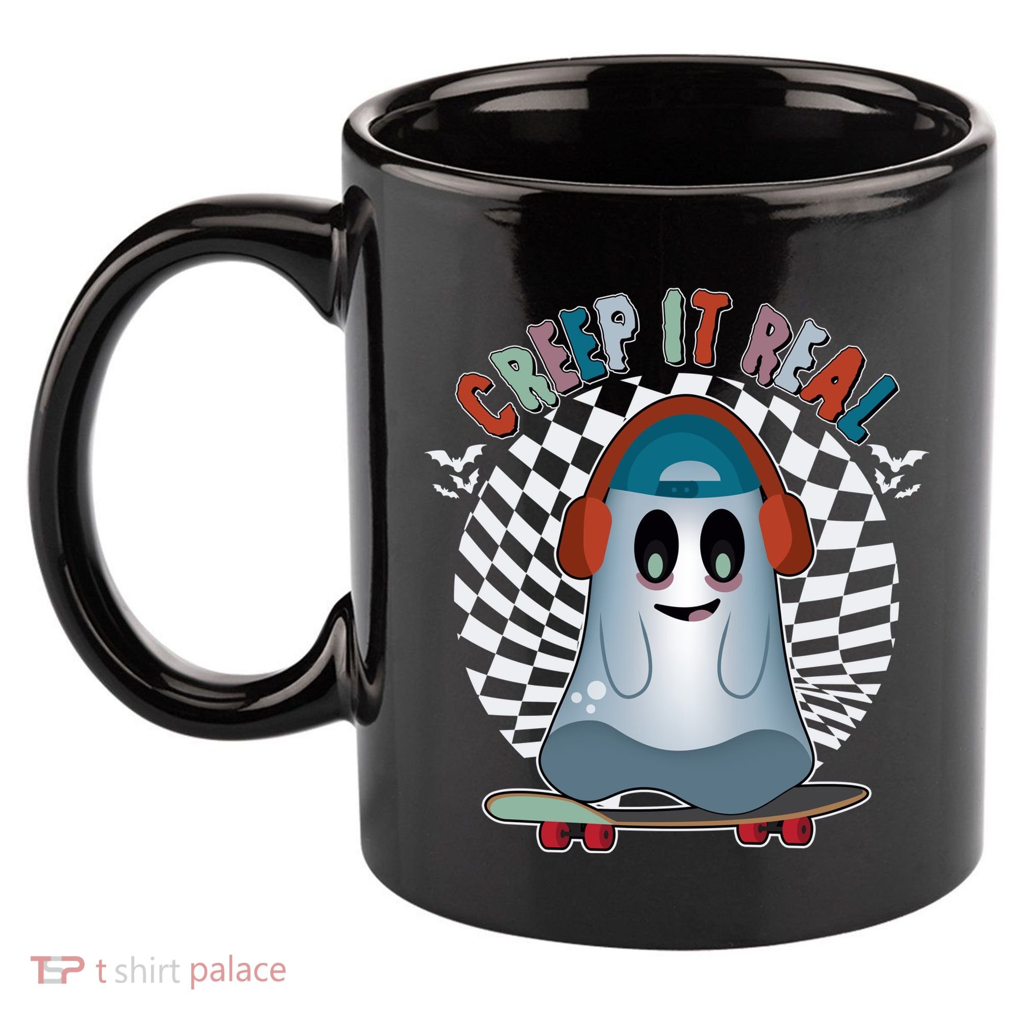 Funny Halloween Creep It Real Skateboarding Ghost 11oz C Handle Ceramic Mug