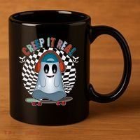 Funny Halloween Creep It Real Skateboarding Ghost 11oz C Handle Ceramic Mug thumb 3
