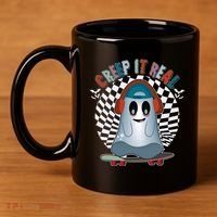Funny Halloween Creep It Real Skateboarding Ghost 11oz C Handle Ceramic Mug thumb 4