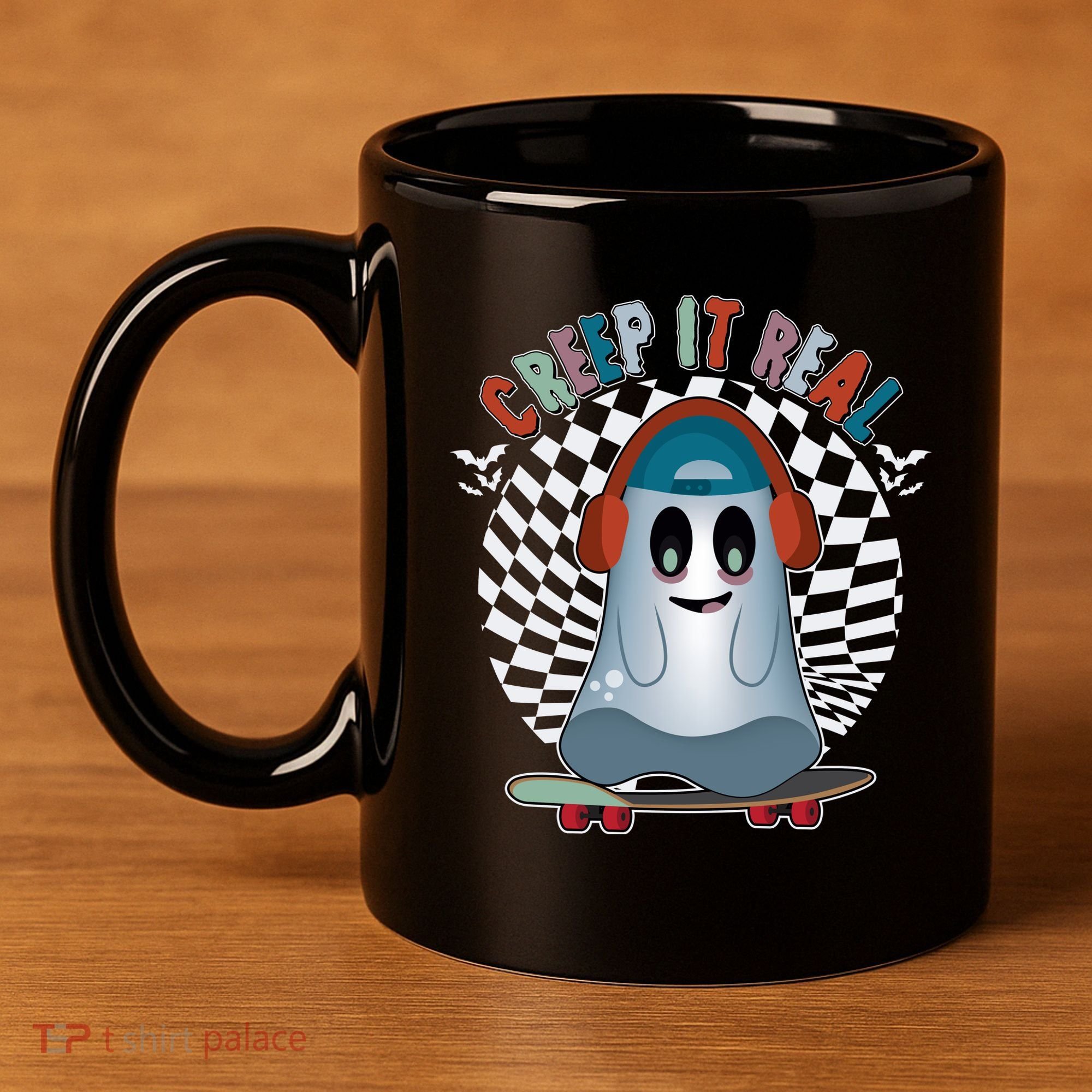 Funny Halloween Creep It Real Skateboarding Ghost 11oz C Handle Ceramic Mug