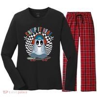 Funny Halloween Creep It Real Skateboarding Ghost Women's Long Sleeve Flannel Pajama Set  thumb 0