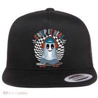 Funny Halloween Creep It Real Skateboarding Ghost Flat Bill Trucker Hat thumb 0