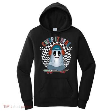 Funny Halloween Creep It Real Skateboarding Ghost Women's Hoodie