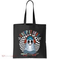 Funny Halloween Creep It Real Skateboarding Ghost Tote Bag thumb 0
