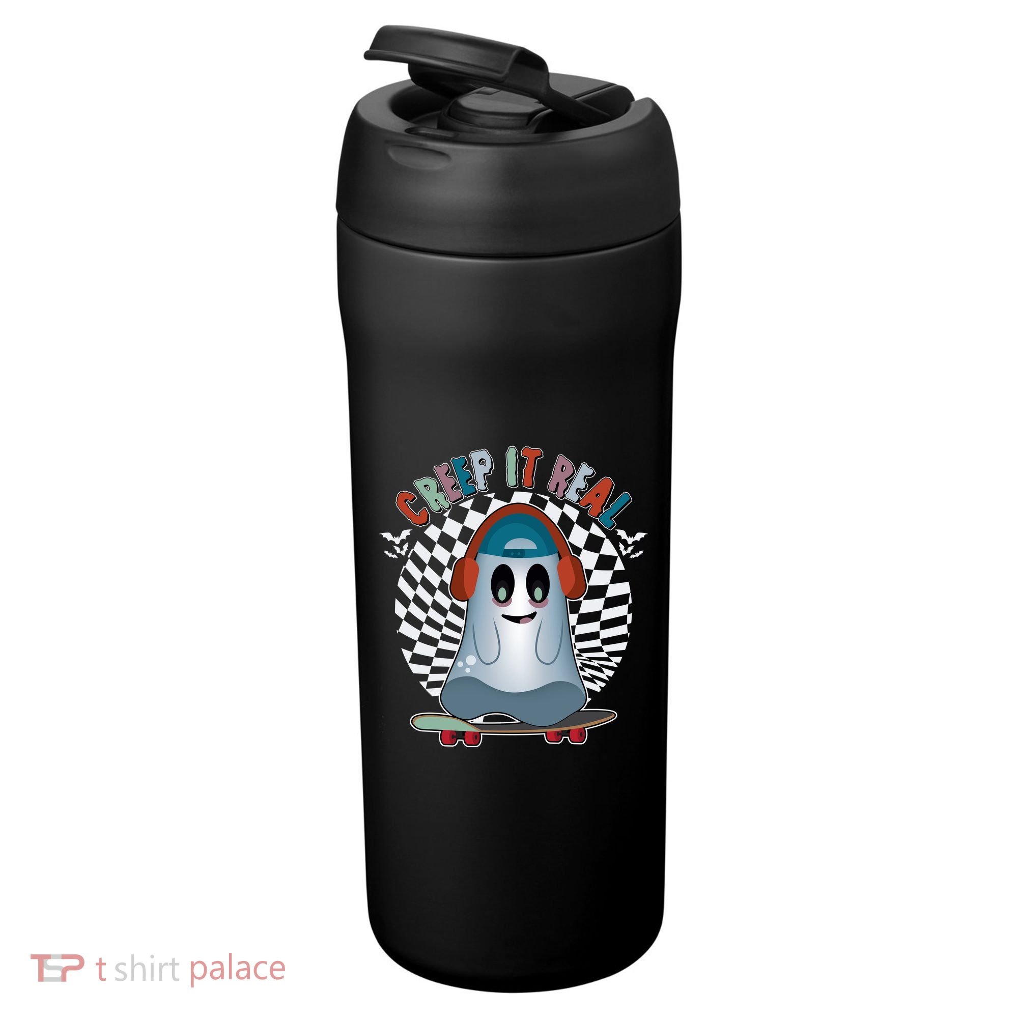 Funny Halloween Creep It Real Skateboarding Ghost 24oz Duet Stainless Steel Tumbler