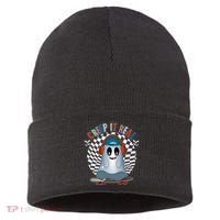 Funny Halloween Creep It Real Skateboarding Ghost Sustainable Knit Beanie thumb 0