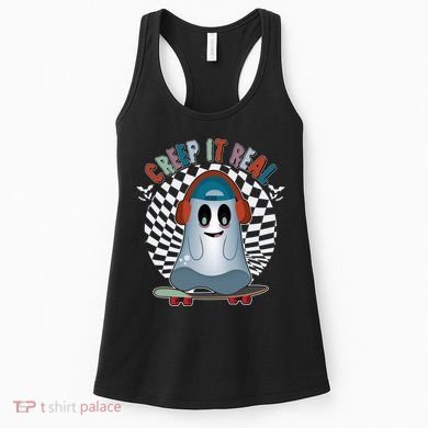Funny Halloween Creep It Real Skateboarding Ghost Women's Tank Top