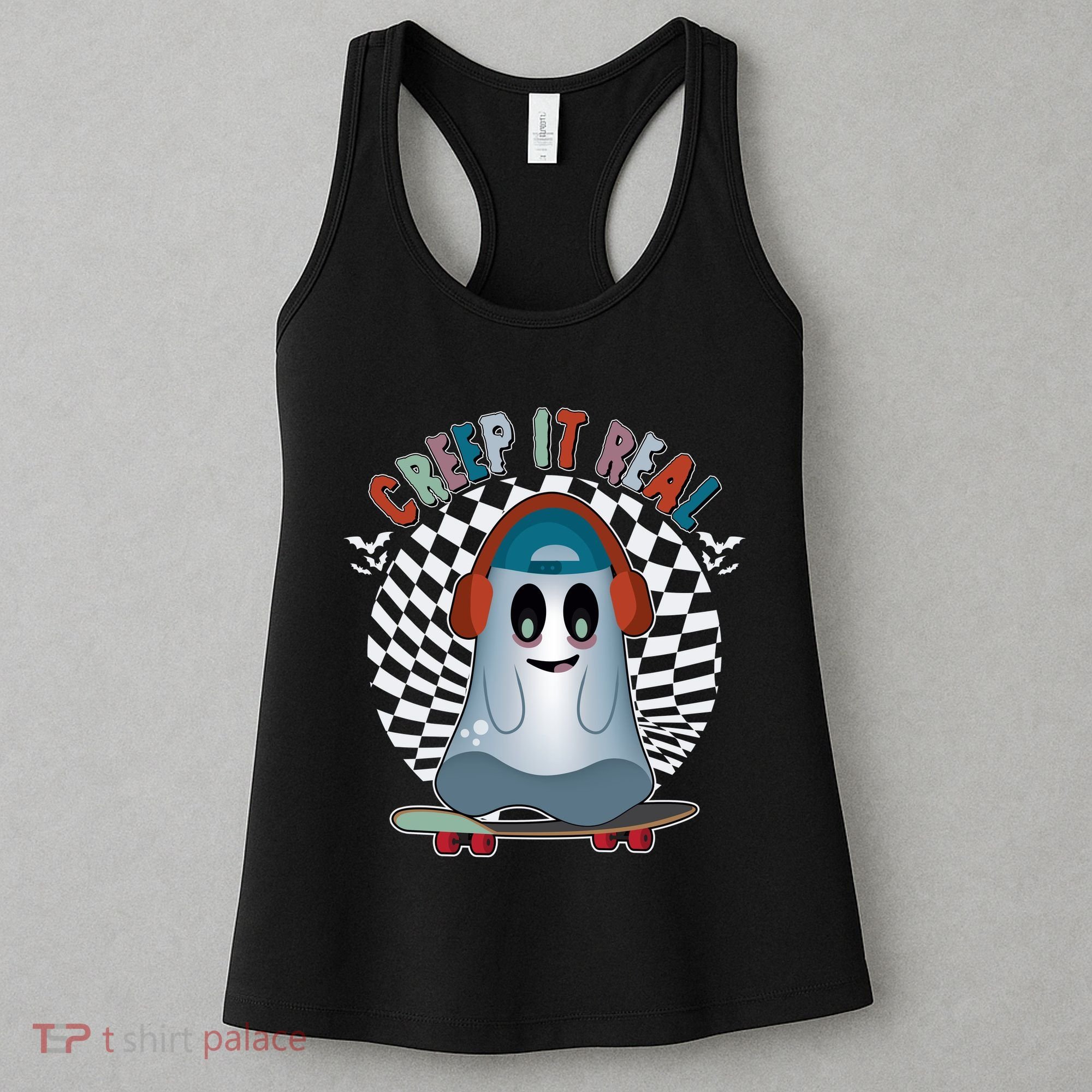 Funny Halloween Creep It Real Skateboarding Ghost Women's Tank Top