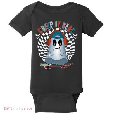 Funny Halloween Creep It Real Skateboarding Ghost Baby Bodysuit