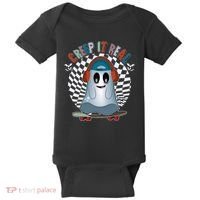 Funny Halloween Creep It Real Skateboarding Ghost Baby Bodysuit thumb 0