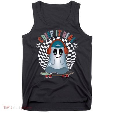 Funny Halloween Creep It Real Skateboarding Ghost Tank Top