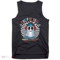 Funny Halloween Creep It Real Skateboarding Ghost Tank Top thumb 0