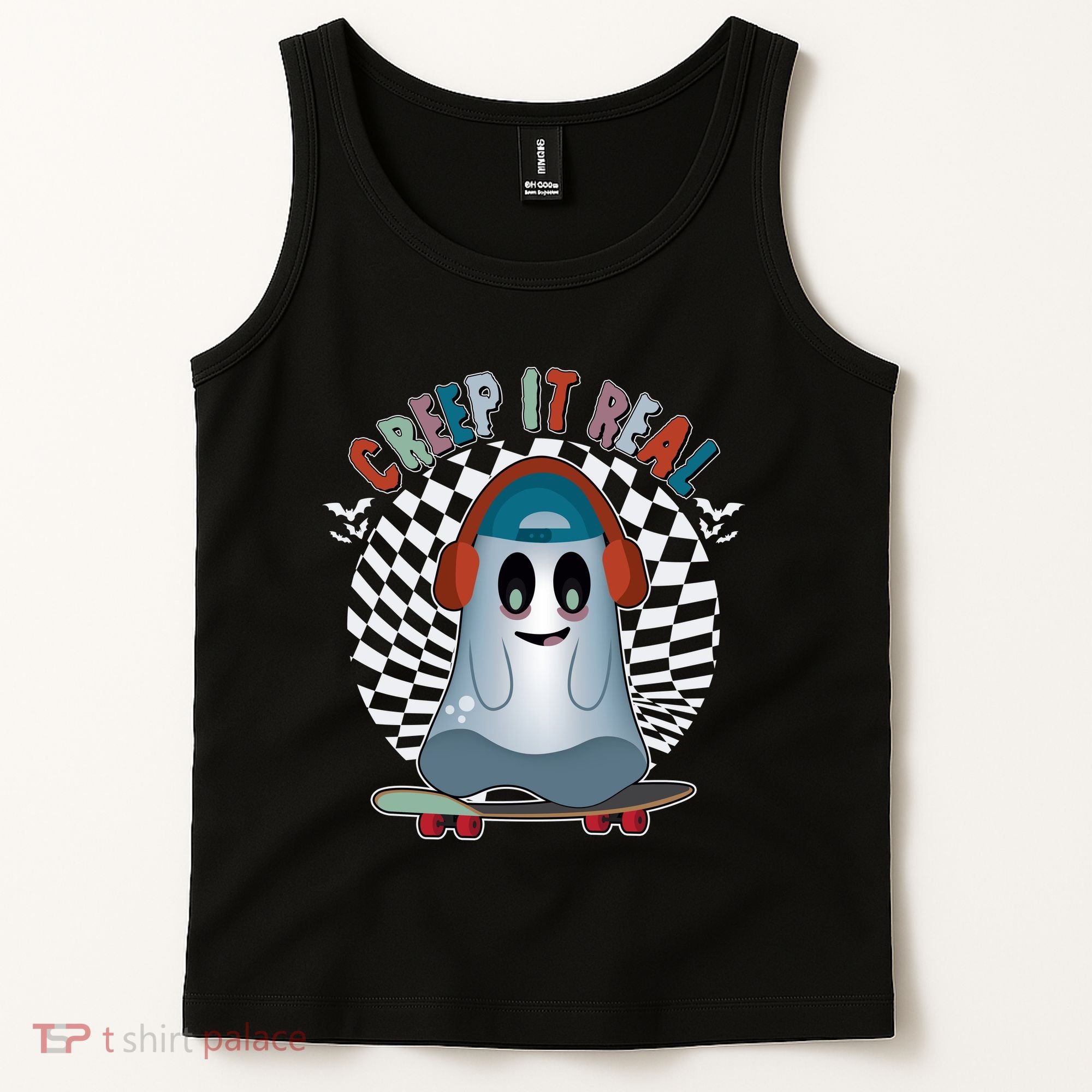 Funny Halloween Creep It Real Skateboarding Ghost Tank Top