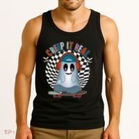 Funny Halloween Creep It Real Skateboarding Ghost Tank Top thumb 3