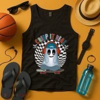 Funny Halloween Creep It Real Skateboarding Ghost Tank Top thumb 4