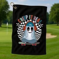 Funny Halloween Creep It Real Skateboarding Ghost Golf Towel thumb 1