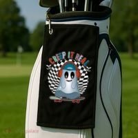 Funny Halloween Creep It Real Skateboarding Ghost Golf Towel thumb 2