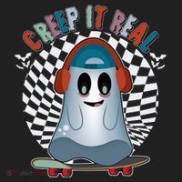 Funny Halloween Creep It Real Skateboarding Ghost Golf Towel thumb 3