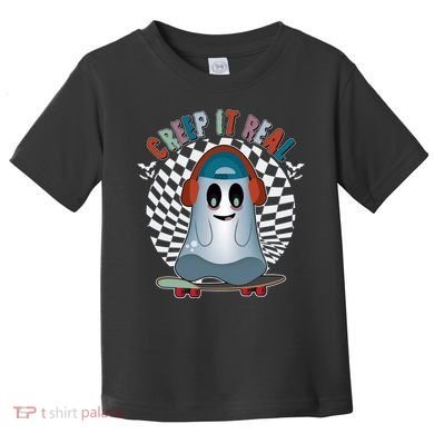 Funny Halloween Creep It Real Skateboarding Ghost Toddler T-Shirt