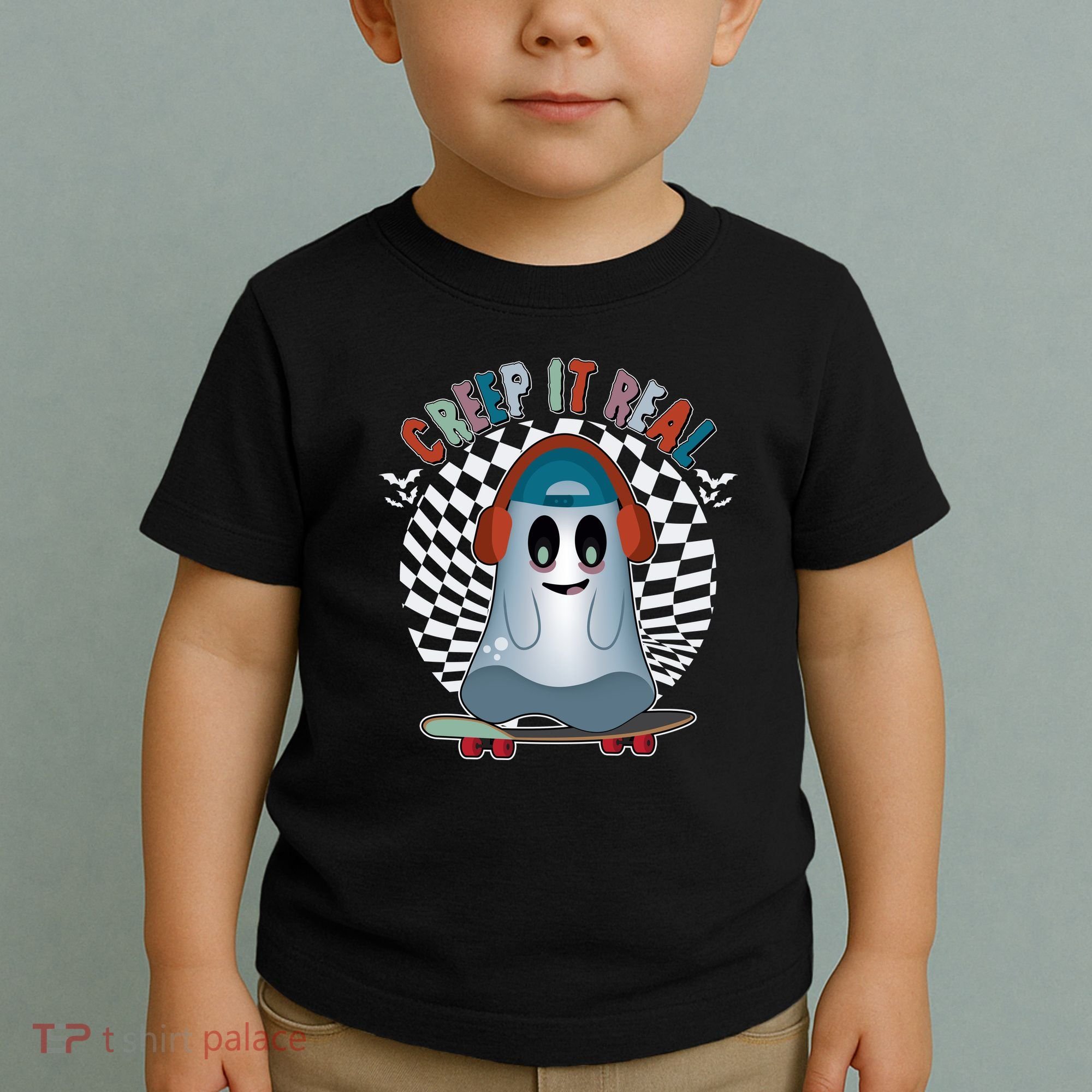 Funny Halloween Creep It Real Skateboarding Ghost Toddler T-Shirt