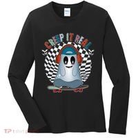 Funny Halloween Creep It Real Skateboarding Ghost Women's Long Sleeve Shirt thumb 0
