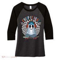 Funny Halloween Creep It Real Skateboarding Ghost Women's Tri-Blend 3/4-Sleeve Raglan Shirt thumb 0