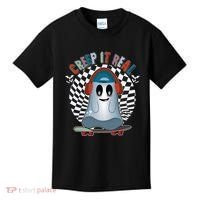 Funny Halloween Creep It Real Skateboarding Ghost Kids T-Shirt thumb 0