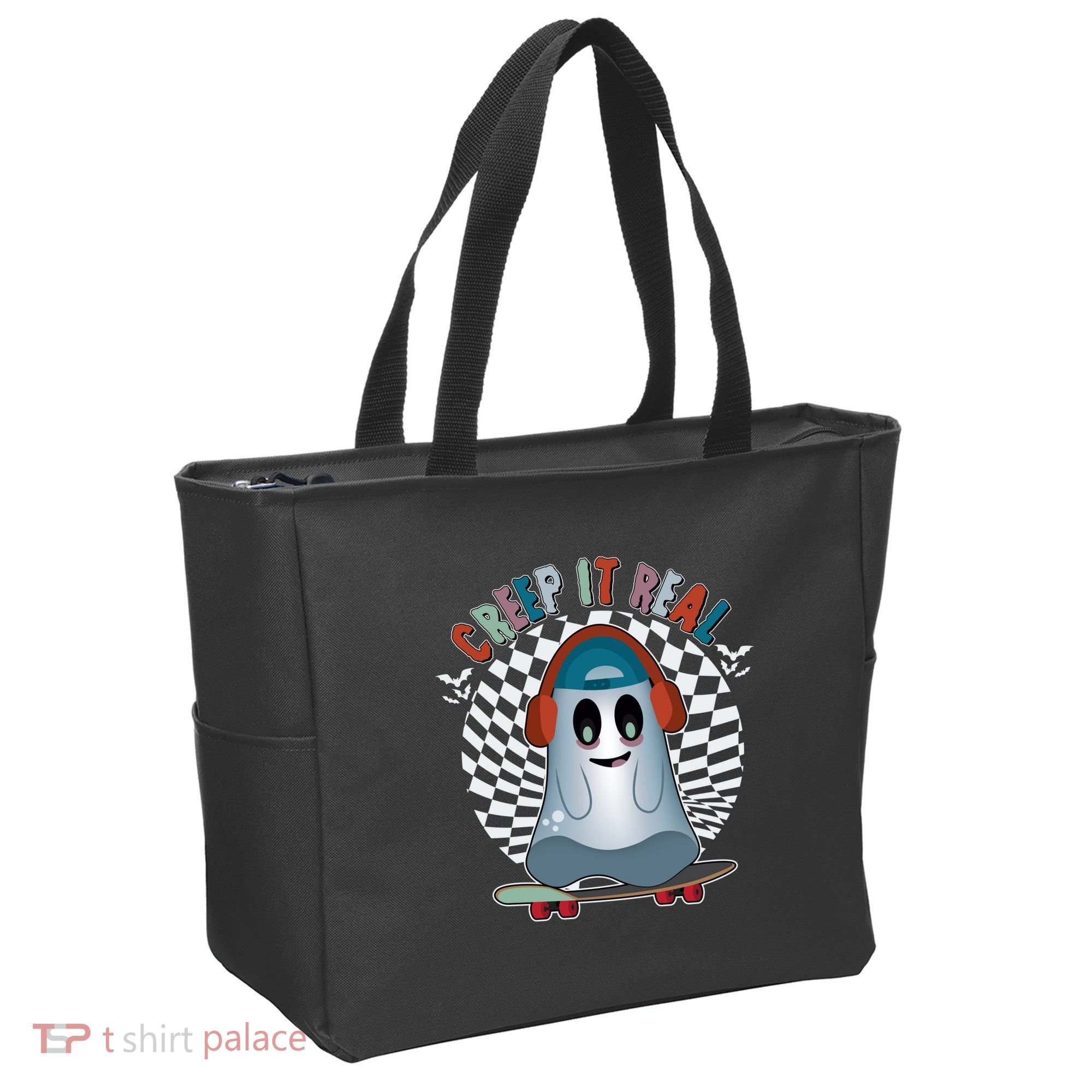 Funny Halloween Creep It Real Skateboarding Ghost Tote Bag