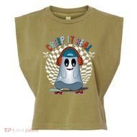 Funny Halloween Creep It Real Skateboarding Ghost Garment-Dyed Women's Muscle Tee thumb 0