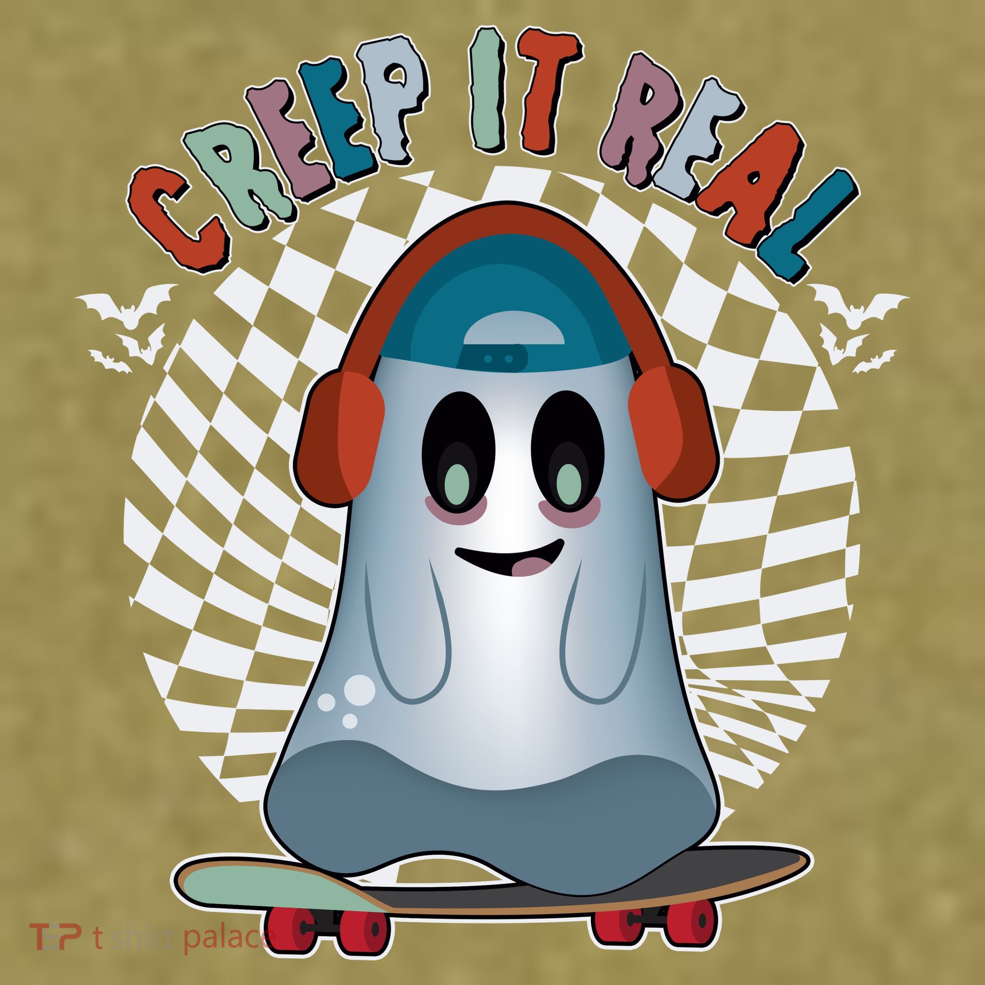 Funny Halloween Creep It Real Skateboarding Ghost Garment-Dyed Women's Muscle Tee
