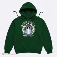 Funny Halloween Creep It Real Skateboarding Ghost Hoodie thumb 0