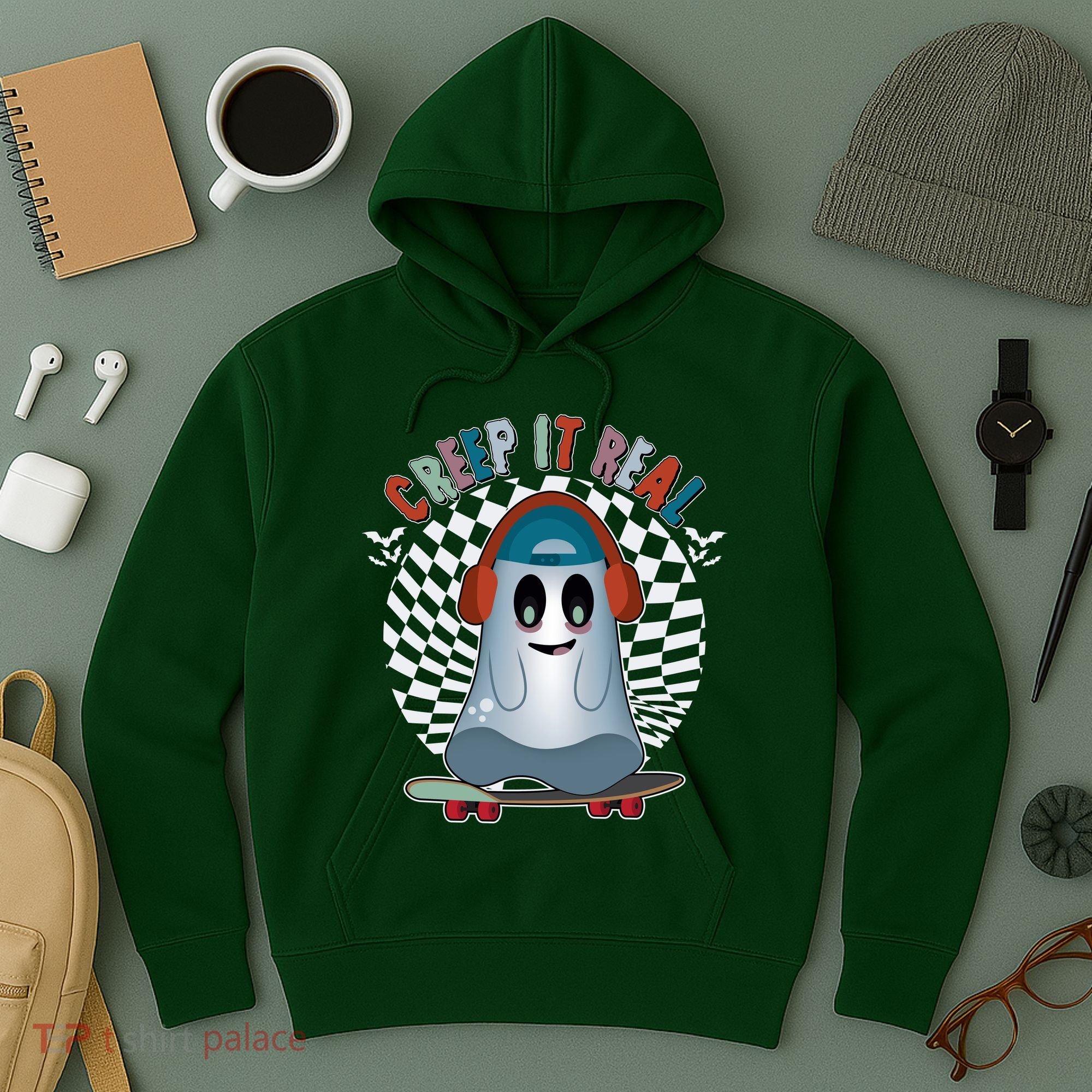 Funny Halloween Creep It Real Skateboarding Ghost Hoodie