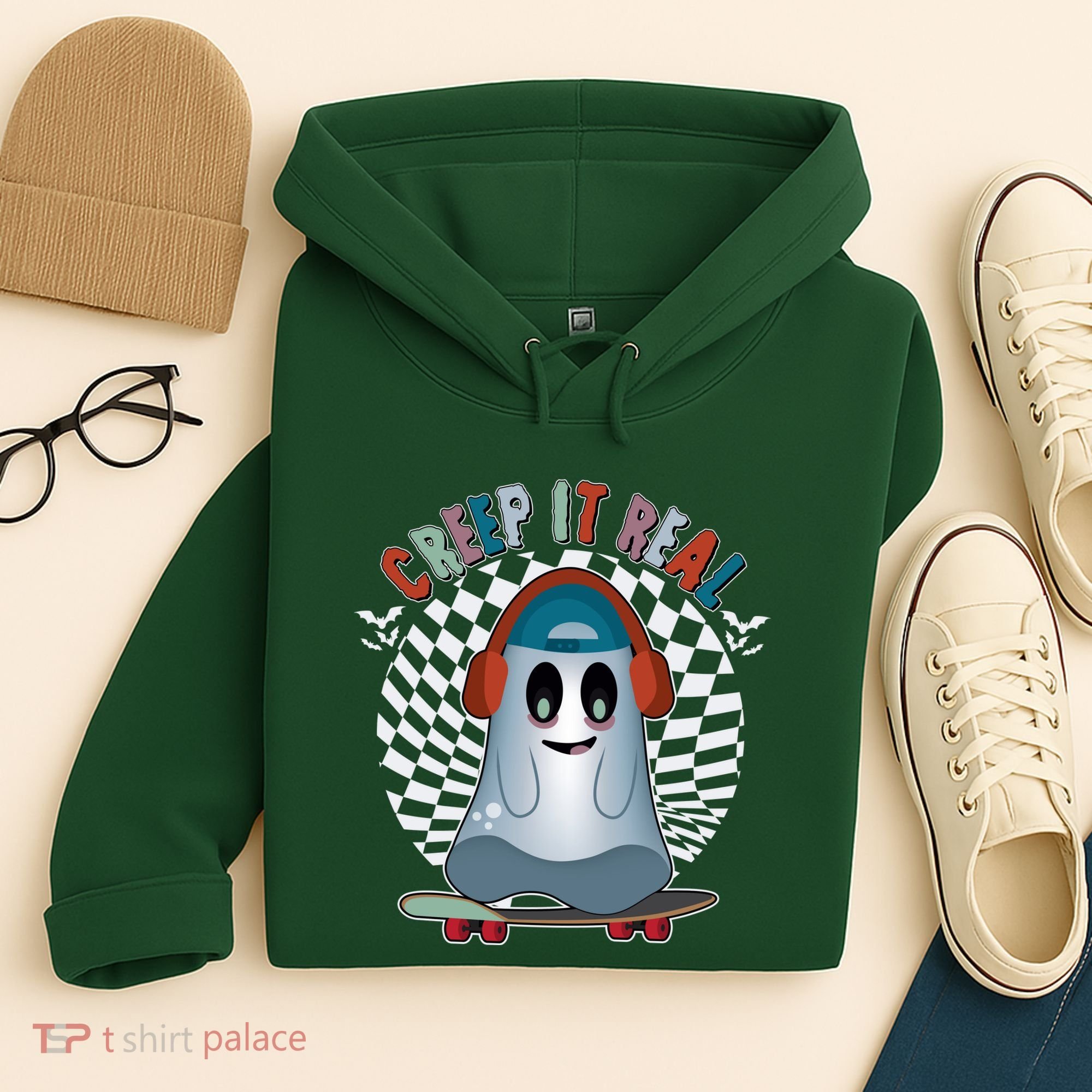 Funny Halloween Creep It Real Skateboarding Ghost Hoodie