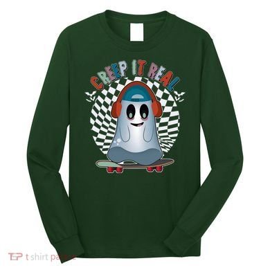 Funny Halloween Creep It Real Skateboarding Ghost Long Sleeve Shirt