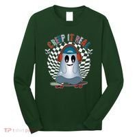 Funny Halloween Creep It Real Skateboarding Ghost Long Sleeve Shirt thumb 0