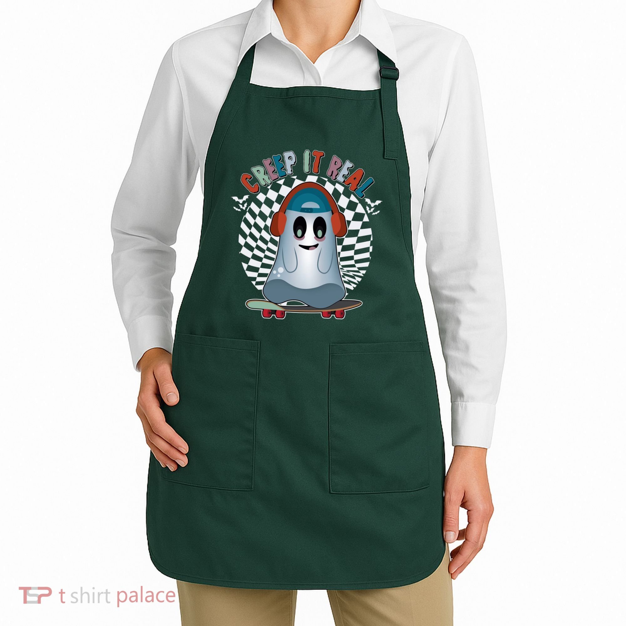 Funny Halloween Creep It Real Skateboarding Ghost Apron