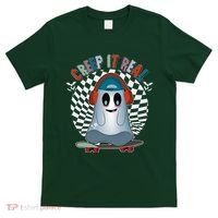 Funny Halloween Creep It Real Skateboarding Ghost T-Shirt thumb 0