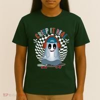 Funny Halloween Creep It Real Skateboarding Ghost T-Shirt thumb 4
