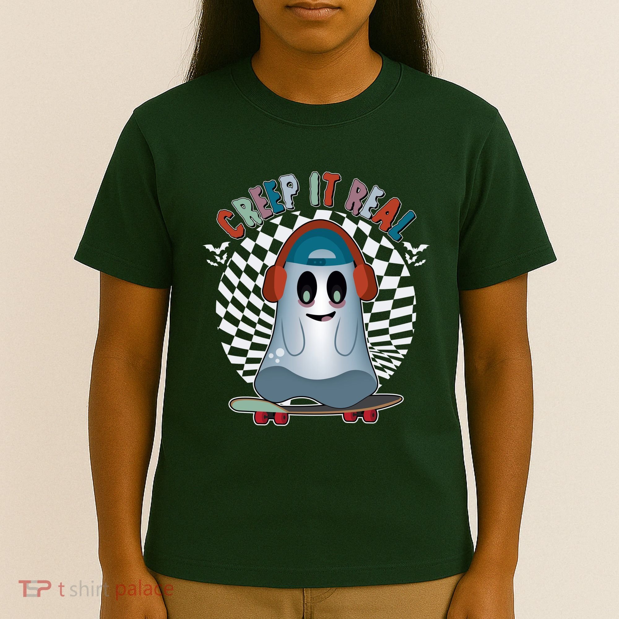 Funny Halloween Creep It Real Skateboarding Ghost T-Shirt