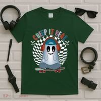 Funny Halloween Creep It Real Skateboarding Ghost T-Shirt thumb 5