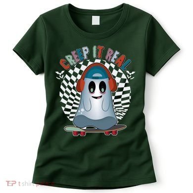 Funny Halloween Creep It Real Skateboarding Ghost Women's T-Shirt