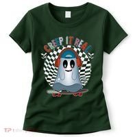 Funny Halloween Creep It Real Skateboarding Ghost Women's T-Shirt thumb 0
