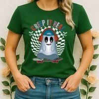 Funny Halloween Creep It Real Skateboarding Ghost Women's T-Shirt thumb 2
