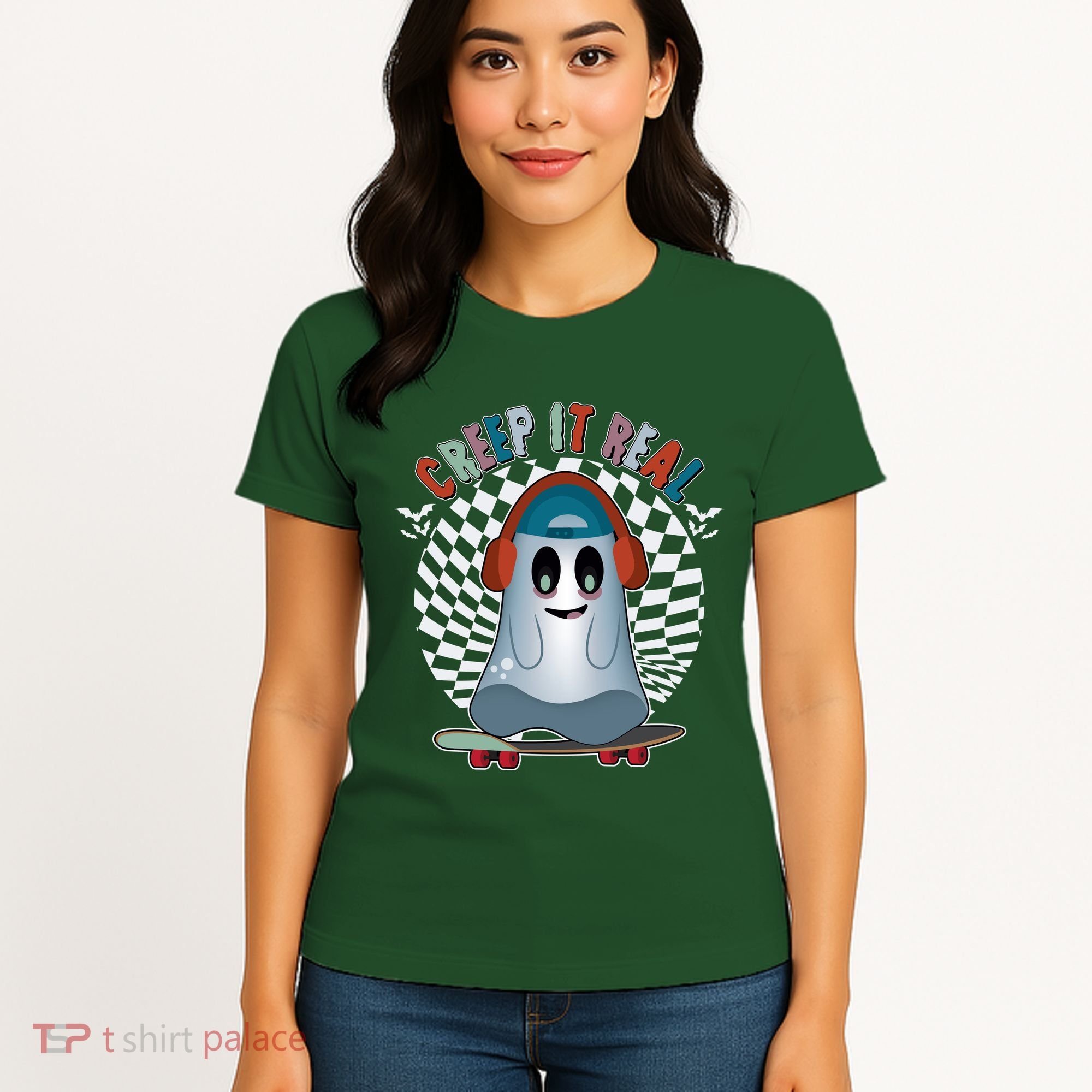Funny Halloween Creep It Real Skateboarding Ghost Women's T-Shirt