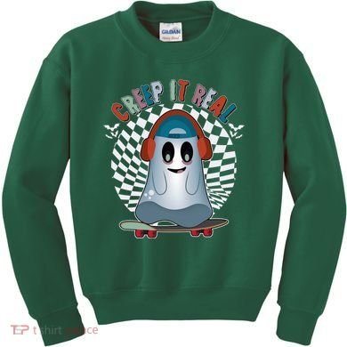 Funny Halloween Creep It Real Skateboarding Ghost Kids Sweatshirt