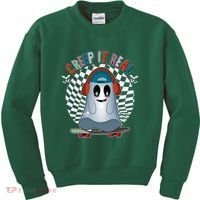 Funny Halloween Creep It Real Skateboarding Ghost Kids Sweatshirt thumb 0